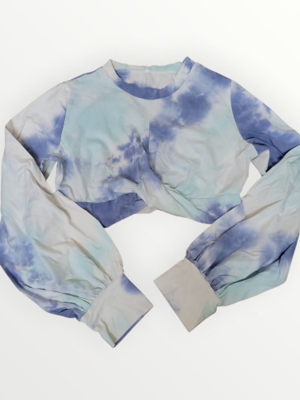 Tie-Dye Long Sleeve Cropped Top - Blue/White